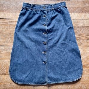 Vintage 1980s Seagoing Uniform Corp Blue Denim Hight Waist Button Jean Skirt M